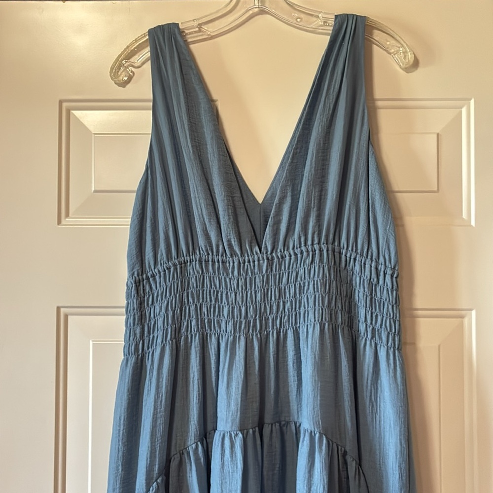 NWT Vince Medium Dusty Blue Gauze Tiered V-Neck Sleeveless Dress (ABBA) - Picture 9 of 16